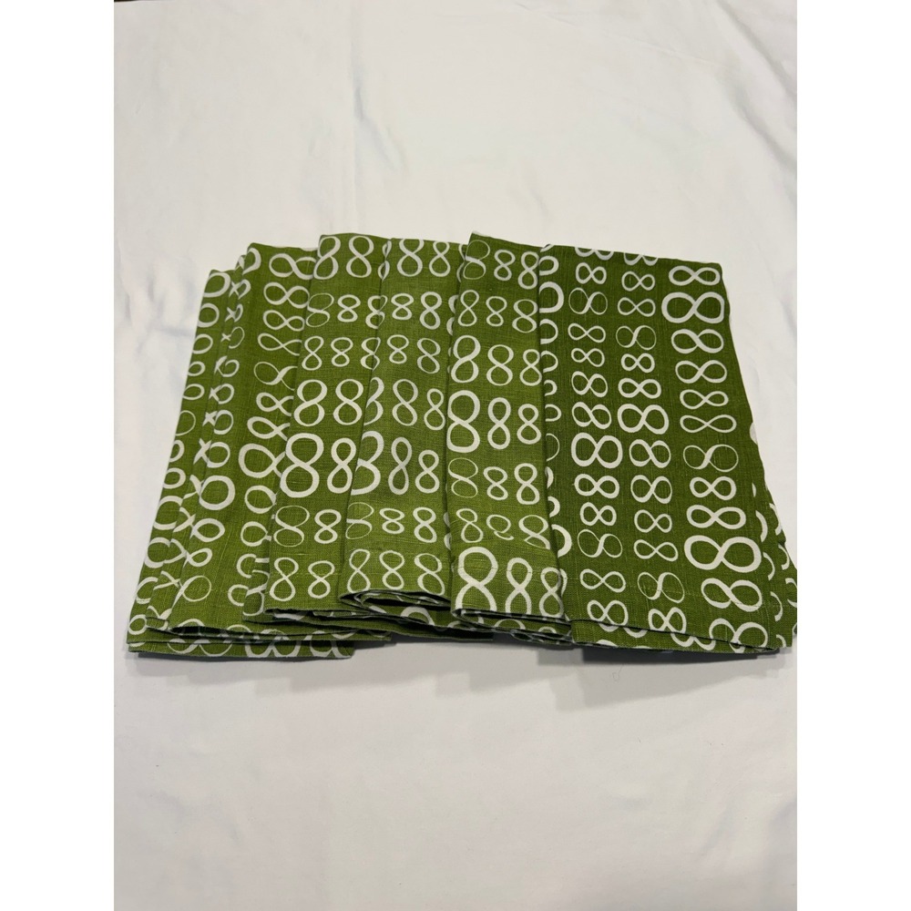 Pine Cone Hill Napkins Set of 5 Geometric Infinity Print 21x21 Green Excellent